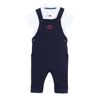 Baby boys' navy dungarees and white polo shirt set